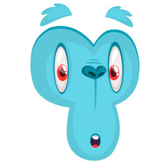 Scary cartoon monster face avatar. Vector blue monster