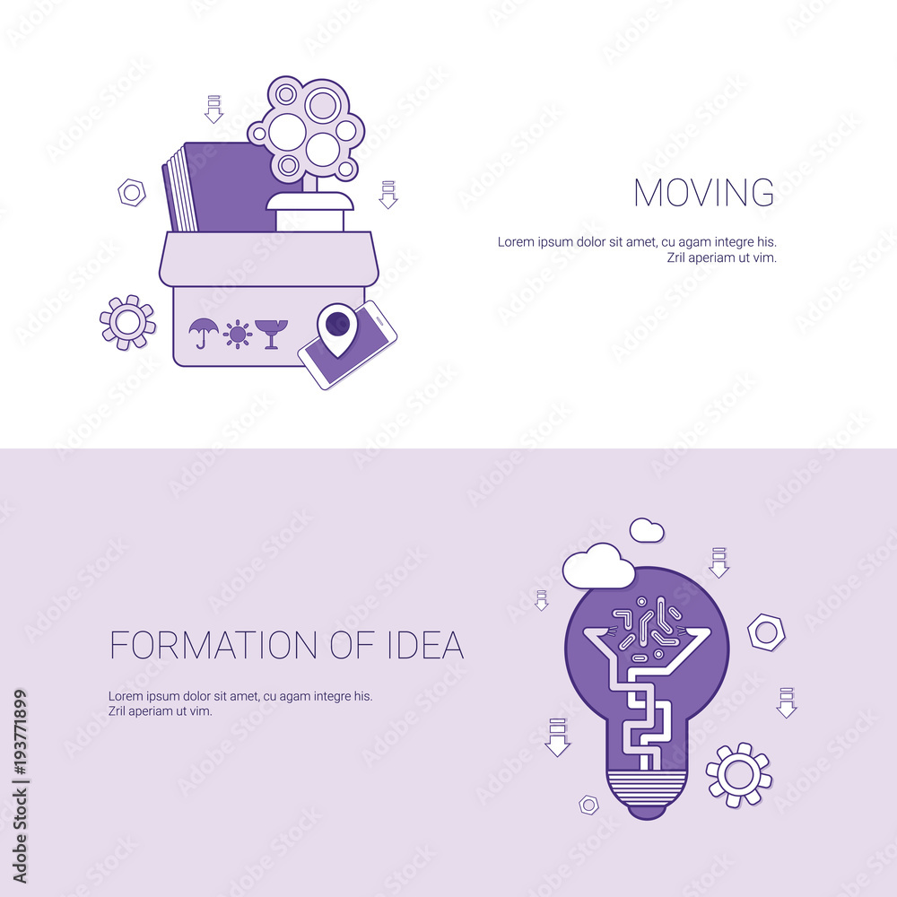 Aufkleber moving and formation of idea concept template web banner with copy space vector illustration