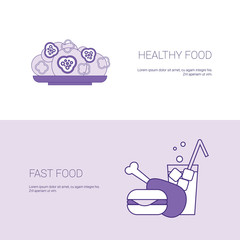 Healthy And Fast Food Concept Template Web Banner With Copy Space Vector Illustration