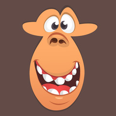 Cartoon monkey face avatar. Vector illustration of smiling monkey avatar character