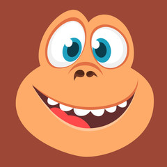Cartoon monkey face avatar smiling. Vector illustration of smiling monkey avatar character