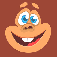 Cartoon monkey excited. Vector illustration of smiling chimpanzee avatar character isolated