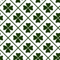 Happy Patricks Day Background With Shamrock Leaves On White Irish Seamless Pattern Vector Illustration