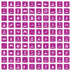 100 folk icons set grunge pink