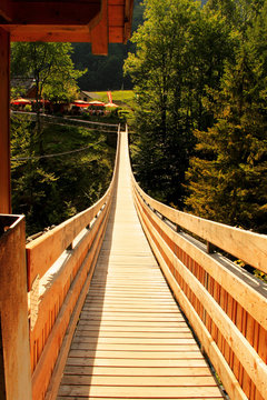 Long Wooden Suspension Bridge