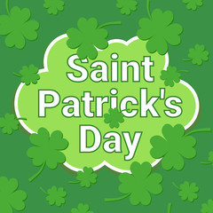 St. Patricks Day Greeting Card With Green Shamrock Background Flat Vector Illustration