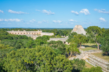 Fototapeta na wymiar View of Uxmal Mayan ancient ruins in Yucatan, Mexico