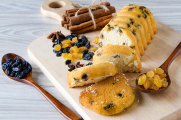 Sweet bread with raisins baked for christmas 