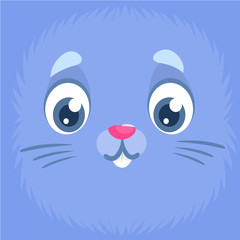 Cute blue rabbit bunny face avatar cartoon. Vector illustration