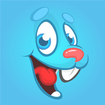 Smiling cartoon  blue rabbit bunny face avatar. Vector illustration