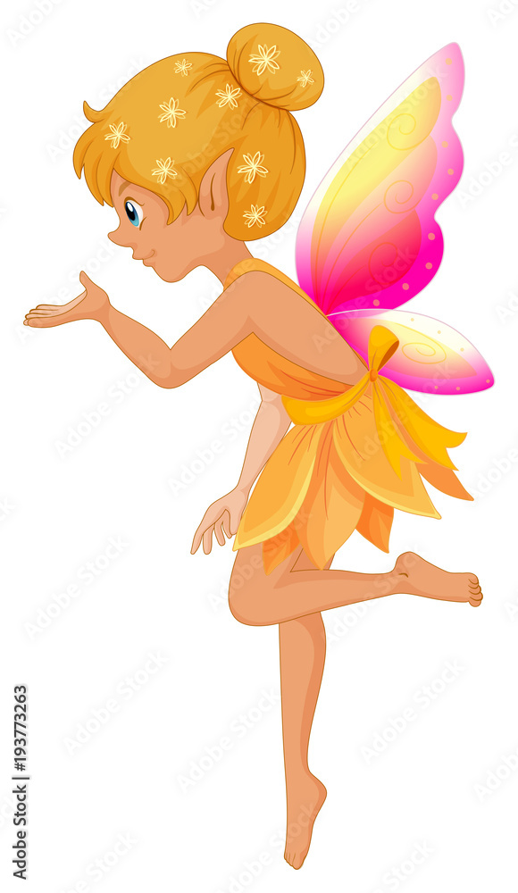 Wall mural cute fairy in yellow dress