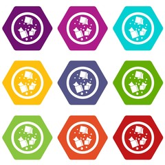 Asian sauce icon set color hexahedron