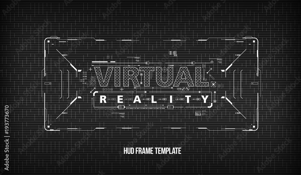 Poster virtual reality. conceptual layout for print and web. lettering with futuristic user interface eleme