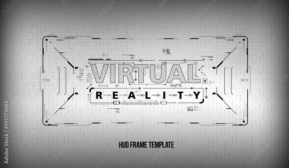 Poster virtual reality. conceptual layout for print and web. lettering with futuristic user interface eleme