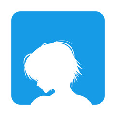 Icono plano cabeza mujer de perfil en cuadrado azul