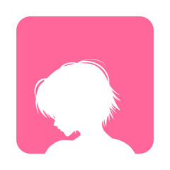 Icono plano cabeza mujer de perfil en cuadrado rosa