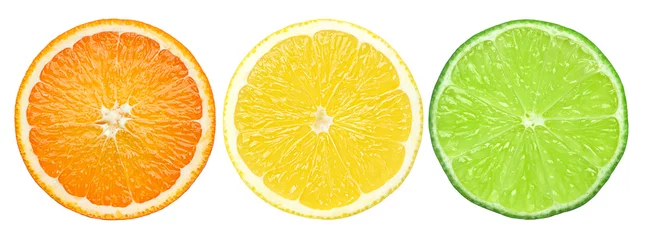 Foto op Plexiglas citrus slice, orange, lemon, lime, isolated on white background, clipping path © grey