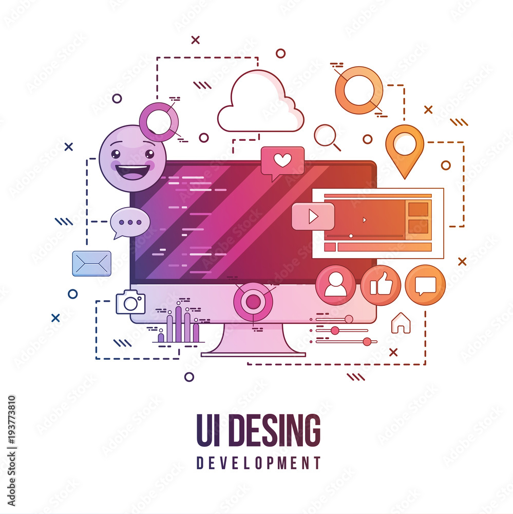 Poster flat illustration for ui-ux design, web design, mobile apps development. modern flat colorful line d