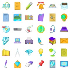 Place of work icons set, cartoon style