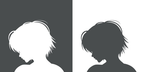 Icono plano cabeza mujer de perfil en gris y blanco