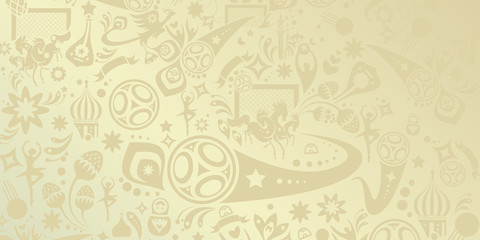 Fototapeta premium World cup soccer championship beige pattern, football abstract dynamic shapes, soccer international competition award elements, footbal icons, soccer ball, russia, vector template