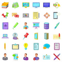 Bookkeeping icons set, cartoon style