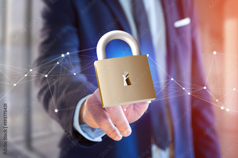Poster padlock security connection isolated on a color background - 3d rendering