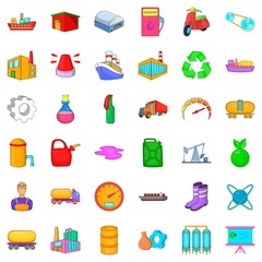 Petroleum industry icons set, cartoon style