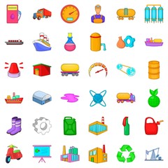 Petrochemical industry icons set, cartoon style