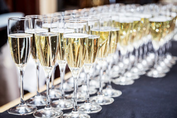 Glasses of champagne. Banquet service.