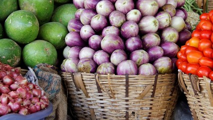 Colorful Of Fresh Fruit And Organic Vegetable On Local market