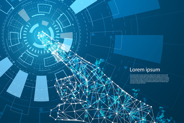 Naklejka premium abstract technology hands digital forefinger the future Interface circle technology on hi tech background.