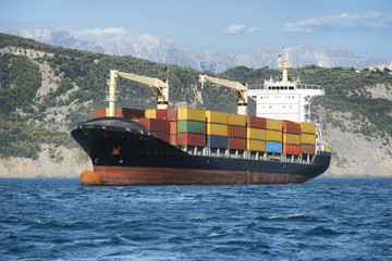 Logistics and freight transportation of international container Cargo ship in the ocean. Shipping concept