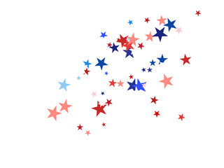 Fototapeta na wymiar American Patriotic Deign, Vector Blue, Red, White Stars Confetti. Labor, Independence, Memorial Day, 4th of July Election Frame. American Patriotic Design, UK, Australia Freedom Falling Stars Texture.