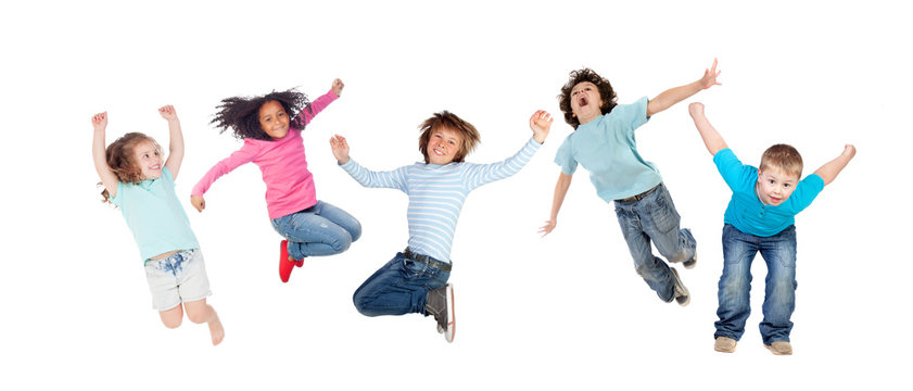 Childrens jumping at once