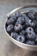 Blueberries in a metal bowl