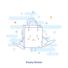 Empty Shopping Bag (Basket) icon. Cute Disappointed Shopping Bag. Flat thin line design, isolated vector illustration on white. Business web vector illustration.