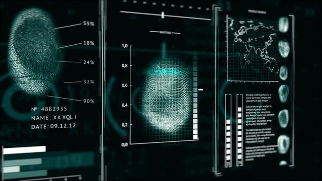 Interface search fingerprints people, Screen finger print scanning Dark Green color, 3D camera