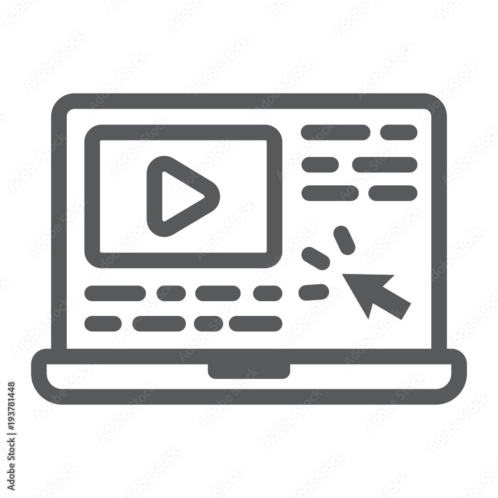 Aufkleber tutorials line icon, e learning and education, video lessons sign vector graphics, a linear pattern 