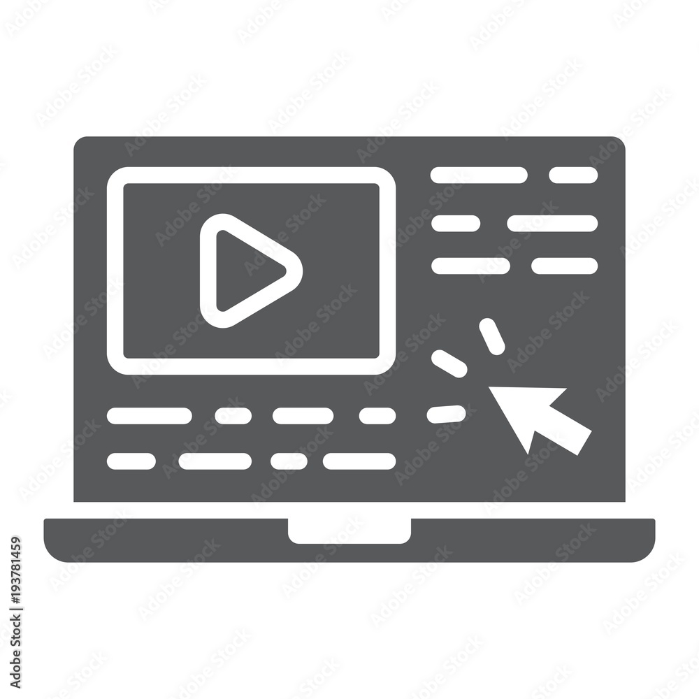 Poster tutorials glyph icon, e learning and education, video lessons sign vector graphics, a solid pattern 
