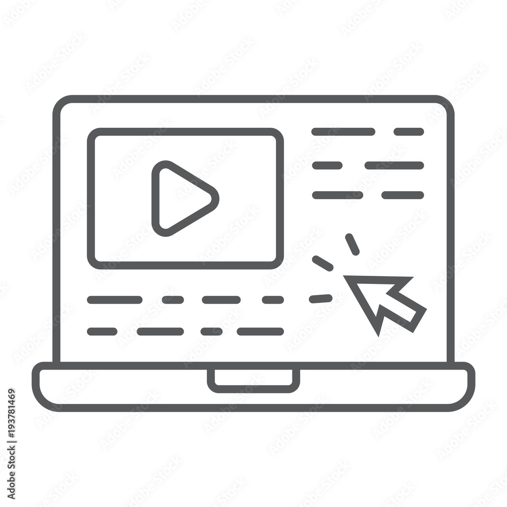 Poster tutorials thin line icon, e learning and education, video lessons sign vector graphics, a linear pat