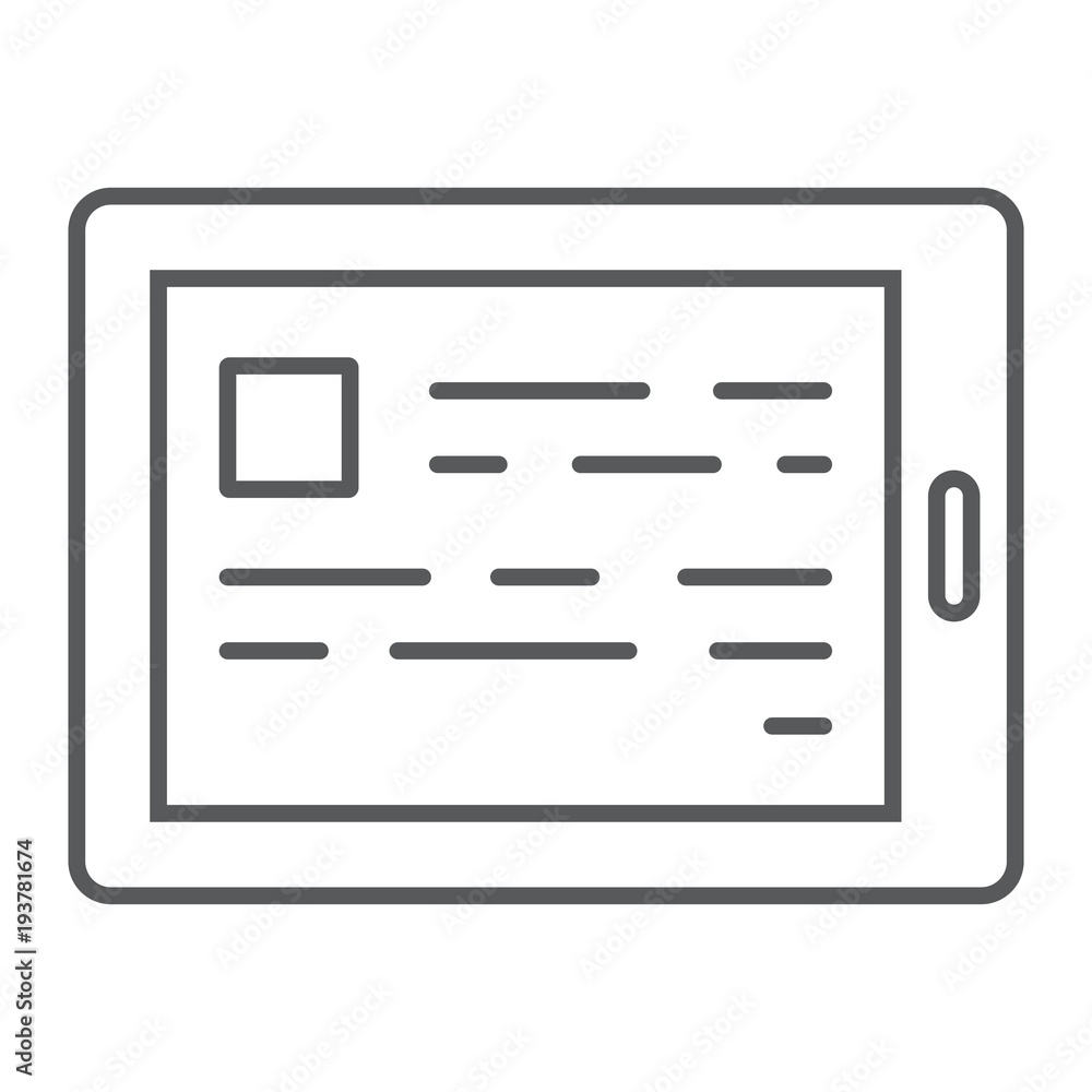 Poster e reading thin line icon, e learning and education, tablet sign vector graphics, a linear pattern on