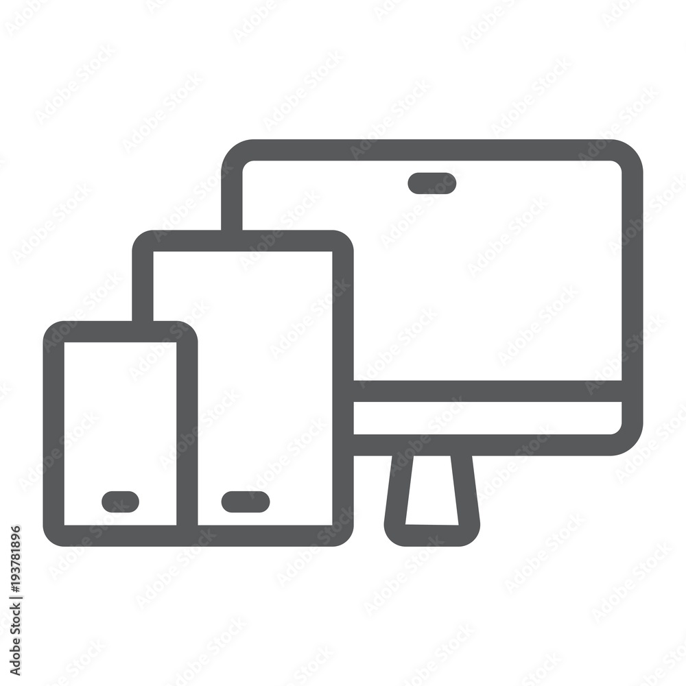 Poster responsive line icon, computer and laptop, devices sign vector graphics, a linear pattern on a white