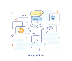 Virtual Reality, Light isolated VR vector design. Cartoon illustration.