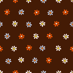 Seamless pattern of white, blue and orange flowers