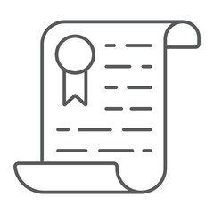 Certificate thin line icon, diploma and award, education sign vector graphics, a linear pattern on a white background, eps 10.