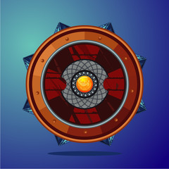 Fantasy shield. Magic weapon with crystal. Game design concept.