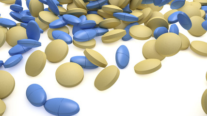 Blue and Yellow Pills, useful as Background for medical Themes and others