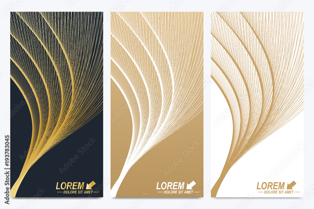 Aufkleber modern set of vector flyers. molecule and communication background. geometric abstract golden packag