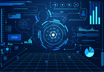 abstract technology ui futuristic concept hud interface hologram elements of digital data chart, communication, computing and circle percent vitality innovation on hi tech future design background